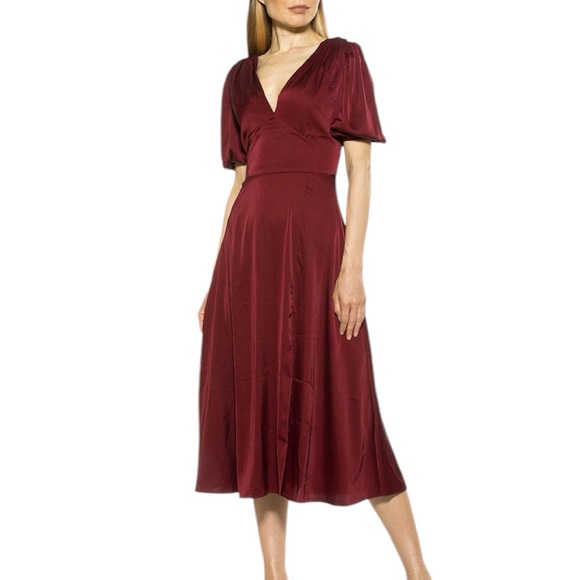 Alexia Admor Dresses & Skirts - V-neck Midi Dress Fit and Flare Cranberry ALEXIA ADMOR Nola Dress Size 12 NWT